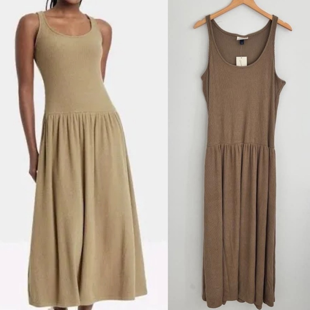 Sleeveless Rib-Knit Midi Dress in Taupe